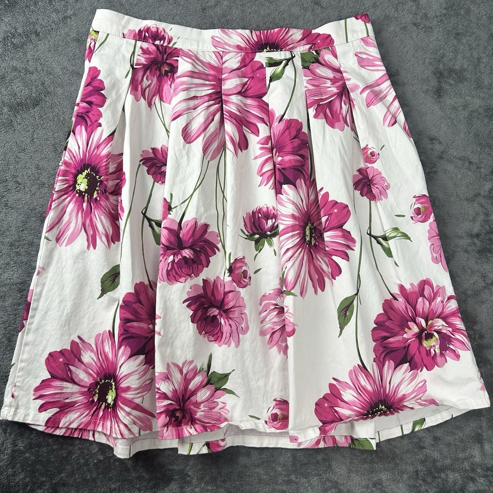 Roz & Ali A-line box-pleated midi skirt Women Size 12 Magenta Hot Pink Floral